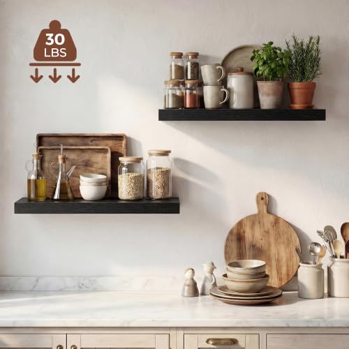 Image of Dreamland 24 Inches Floating Shelves for Wall,9.3 inch Deep Long Floating Shelves Set of 2,Large Display & Storage Shelf,Wall Shelf for Bathroom Bedroom Living Room Kitchen Office,Black