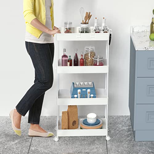 Image of SPACELEAD 4 Tier Rolling Cart with Wheels, Storage Craft Art Trolley Organizer Serving, 3 Hanging Baskets Easy Assembly, for Office, Living Room, Kitchen