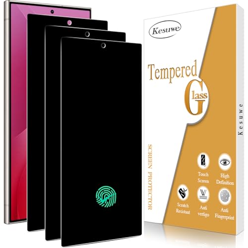 Kesuwe [3 Pack] Privacy Screen Protector for Samsung Galaxy S25 Ultra Support Fingerprint Unlock Anti Spy Anti Scratch HD Clear Case Friendly Easy Installation Bubble Free