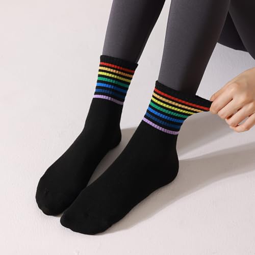 GSHLLO 8 Pairs Rainbow Striped Athletic Socks Soft Pride Sport Socks Classic Over Ankle Socks Colorful Breathable Cotton Socks2