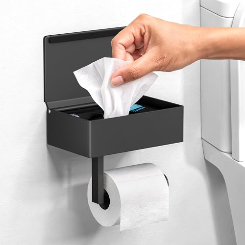 Day Moon&trade; - Toilet Paper Holder with Shelf - Modern Roll Holder for Bathroom - 1 Pack - Wall Mount...