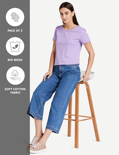 Image of Amazon Brand - Symbol Women Cotton Stretch Regular Fit Round Neck Half Sleeve T-Shirt (Available in Plus Sizes)