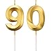 BBTO Bougies de 90e Anniversaire Bougies de Numéro de Gâteau Décoration de Gâteau Topper Happy Birthday pour Fournitures de Fête d'anniversaire Mariage Célébration (Or)