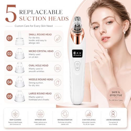 Image of MORTON DAVIES 4 In 1 Multi-Function Blackhead Whitehead Extractor Remover Device Facial Cleansing Tool ,Skin Cleaner,Pimple Removal Tool,Acne Pimple Pore Cleaner Vacuum Suction Tool For Men & Women(White) (5 pro)