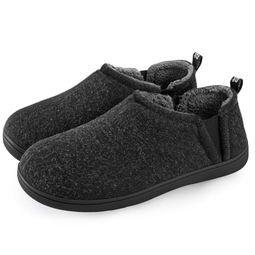 Snug Leaves Mens Faux Wool Slippers Comfy Warm Winter House Shoes with Elastic Gores Dark Grey 10-11 UK