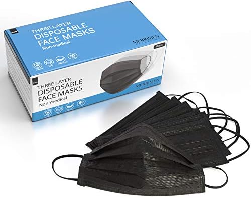 Merrimen Disposable Mask, 100 Count 3 Ply Disposable Breathable Children Face Masks Elastic Earloop Woven Masks Nose Mouth Cover - BLACK
