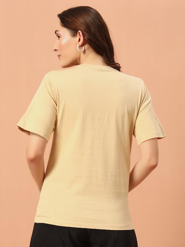 Image of THE DRY STATE Women Loose Fit Half Sleeve T-Shir Graphic At Front - Skin, S (Pack of 1)