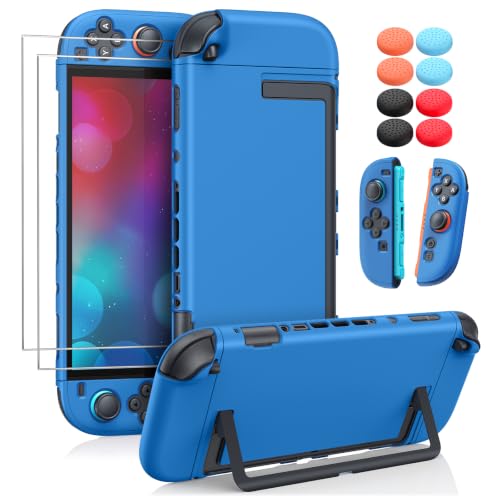 Image of WAXITY Dockable Protective Case for Nintendo Switch 2-Blue | Hard Cover Shell for Switch 2 Console with Screen Protector Accessories and Thump Grips, Shockproof Full Protection