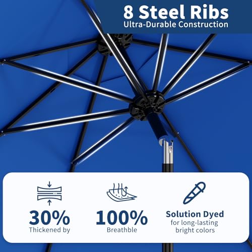 Garvee 9ft Patio Umbrella with Crank Lift & Push Button Tilt, Table Umbrella Outdoor Patio 8 Sturdy Ribs for Yard, Deck, Pool, Azure