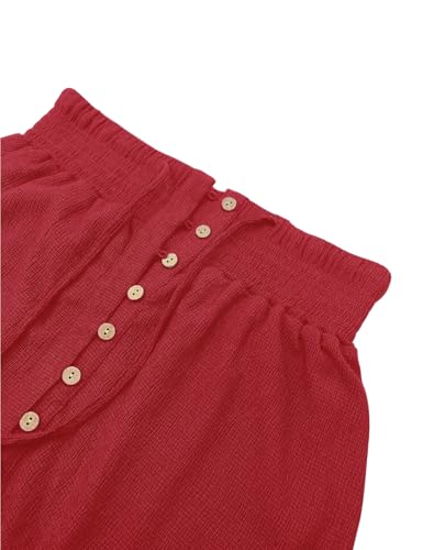 Image of Minclouse Women's Elastic Tie Waist Button Down Maxi Skirts Casual Loose Flowy Swing Slit Front Dress