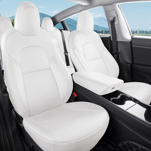 Wekar Tesla Model 3 Car Seat Covers Nappa Leather Car Interior Seat Airbag Compatible Cushion Cover Full Set Custom Fit 2023 2022 2021 2020 2019 2018 Nappa White