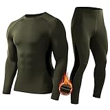 Roadbox Thermounterwäsche Herren, Atmungsaktiv Weich Funktionswäsche Herren Winter Warm Skiunterwäsche Thermowäsche Set Flexibel Thermoaktiv Funktionsunterwäsche für Männer Grün XL