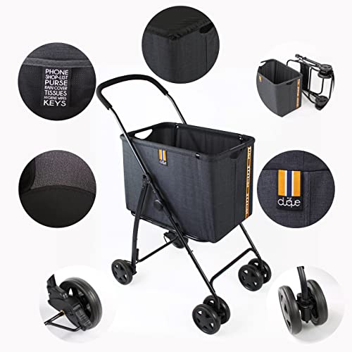 MY DUQUE - Mila Einkaufskorb bis 15 kg | Faltbarer Einkaufstrolley mit Fußbremse und weichem Griff | Einkaufswagen mit abnehmbarem Korb und Doppel-Vorderrädern für 360-Grad-Manövrierbarkeit – Schwarz – Bild 5