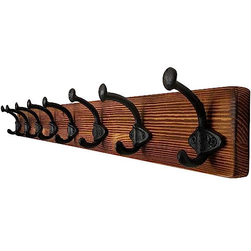 WEBI Porte Manteau Mural,8 Crochets En Fonte,Patère Murale,Bois Massif Porte Manteau Salle De Bain pour Manteaux Veste,Marron