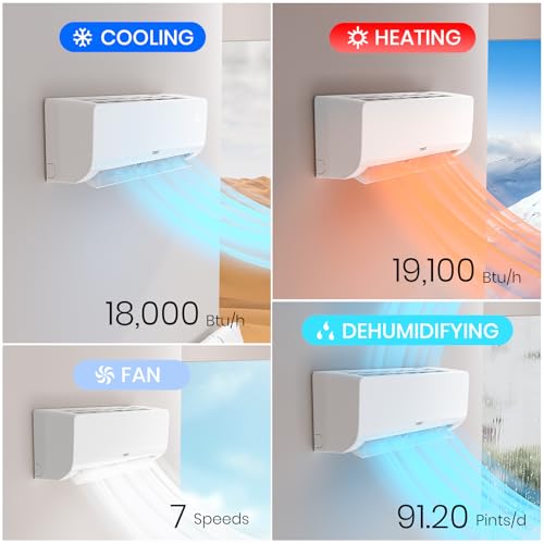 Image of TOSOT 18,000 BTU Mini-Split Air Conditioner, Wifi Enabled Ductless Inverter Split System AC Unit Heating System, Compatible with Alexa - 20 SEER2 230V