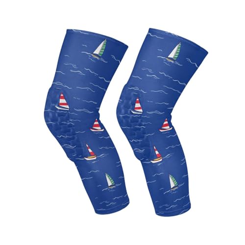 JUNZAN Cartoon Sailboats Basketball Knee Pads for Youth Kids Wrestling Knee Pads with Sleeves Sport Kneepads for Volleyball Football