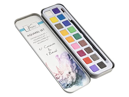 Nassau Fine Art Caja de Acuarelas - Set de Pintura de Acuarelas con 18 Colores Surtidos y Pincel - para Niños - Acuarelas de Viaje Cover