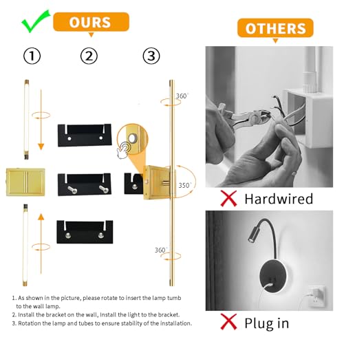 Image of Wall Sconces Set of 2 Battery Operated, 8000mAh USB Rechargeable Wall Sconce with Remote Control, 360Rotate Dimmable 3000K-6000K LED Dimmable Picture Lamp for Living Room, Bedroom, Hallway (28inch)