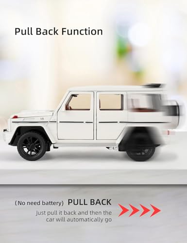 Image of 1:32 Scale Car Model Compatible Collectible Benz G63 AMG Diecast Toy Vehicle, Zinc Alloy Pull Back Toy Car with Sound and Light for Adults, Boys, and Girls (White)