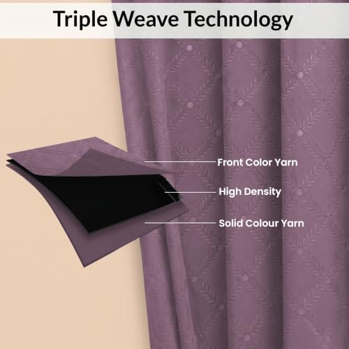 Image of LINENWALAS 100% True Blackout Door Curtains 7.5 Feet Long Set of 2 | Embossed Moonlight Design | Room Darkening Curtain | Thermal Insulated Curtains for Living Room, Bedroom (129 x 229 cm, Lilac)