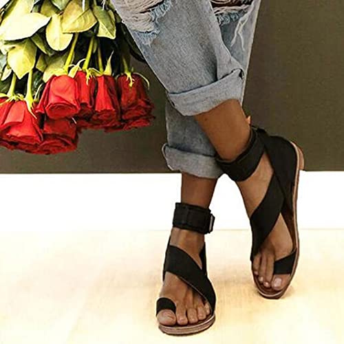 Pbnbp Womens Vintage Roman Flat Sandals Summer Casual Flip Flops Trendy Adjustable Ankle Strap Gladiator Sandals Toe Ring Sandalias Buckle Open Toe Beach Shoes thumb #1
