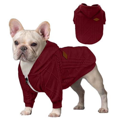 meioro Cappuccio con Cerniera per Cani Maglione per Animali Domestici Abbigliamento per Animali Domestici Carino Inverno Caldo con Cappuccio Cucciolo Bulldog Francese Pug (XL, Rosso)