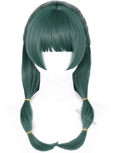 Image of Half and Half Maomao Cosplay Wig 19'' Dark Green Mao Mao Costume Anime Wigs with Straight Bangs Green Pigtail Twin Tails Wigs for Women Daily Party