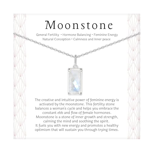 HOPE LOVE SHINE Rainbow Moonstone Necklace - Encouragement Gifts for Women - IVF Jewelry Gift - Feminine Strength Sterling Silver Necklace
