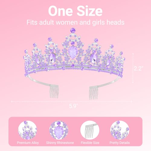 Birthday Tiara and Crown with Sash, Birthday Tiara for Women Party (Purple)