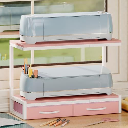 VENNQD Stand Compatible with Cricut Maker and Cricut Explore Air Series Stand Legs for 2 Cricut Machines Fully Open 2 Tier Desktop Craft Accessories Storage Organizer (Light Pink)