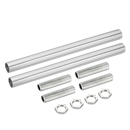 MECCANIXITY Threaded Extension Rod, 5.91" Lamp Pipe with Connector Light Fixture Parts for Pendant Light Island Lighting Chandeliers Stems, Silver 2 Set