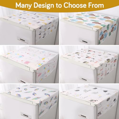 Image of HOKIPO Small Fridge Cover Top | For Smaller Single Door and Smaller Double Door Refrigerator - Waterproof, Printed with 6 Side Pockets, Size Small 130x55 cm, Boho Feathers (NEW-AR-5875-D5)