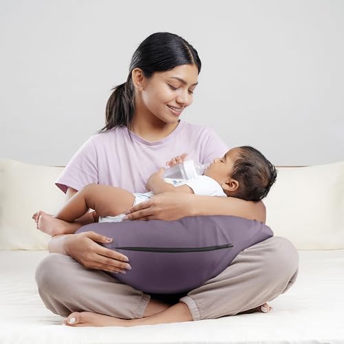 Image of Wakefit Nursing Pillow for Breastfeeding & Baby Care | 5 in 1 Feeding Pillow with Bamboo Waterproof Removable Cover | Super Soft & Machine Washable Waterproof Cover | Lavender