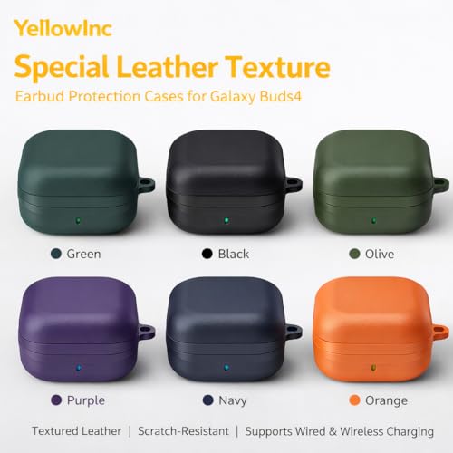 Image of YellowInc Suede Leather Texture Case Cover for Samsung Galaxy Buds 4 and 4 Pro with Heavy Duty Carabiner (Black, Leather Suede)