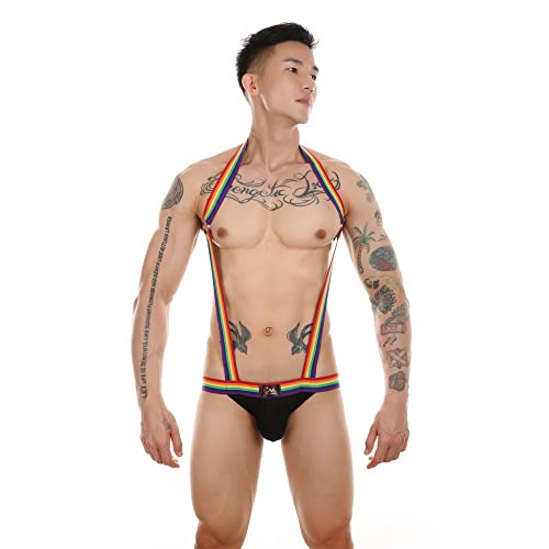Gogobear Men's Sexy Leotard Bodysuit Thong Hanging Neck Integrated Type Stretch Wrestling One-Piece G-String Underwear3