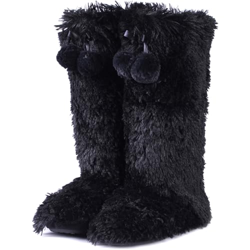 Furry Plush Slipper Booties for Women Warm Fur House Slippers with Anti-slip Sole Home Bedroom Indoor House Boots