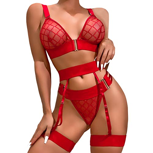 LIANGTUOHAI Encaje Negligee Mujer Navidad profundo V Lencería Sexy Albornoz con tanga Ropa Interior Encaje Lencería Tallas Grandes Body Sexy Camisón de Noche de Navidad Sexy Babydoll, rojo, M