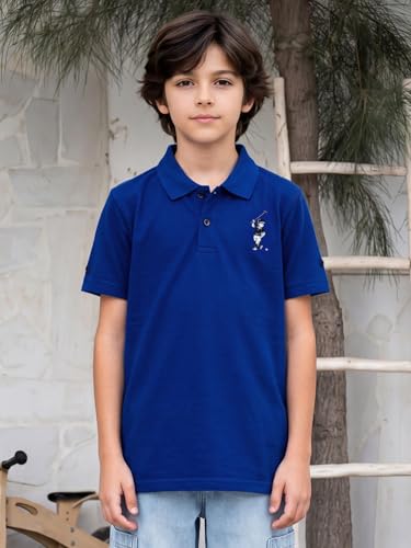 Image of Li'l Tomatoes Boys Sports Polo T-Shirt Polyester Casual Summer Tee | inchGolf Player inch Printed Collar Neck T-Shirt | Lightweight & Breathable Half Sleeve Sports Wear | Stylish Polo Tee | 9-16 Years