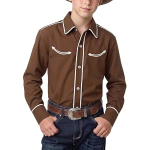 Spring&Gege Boys’ Western Cowboys Shirt Long Sleeve Embroidered Pearl Snap Button Down Shirts
