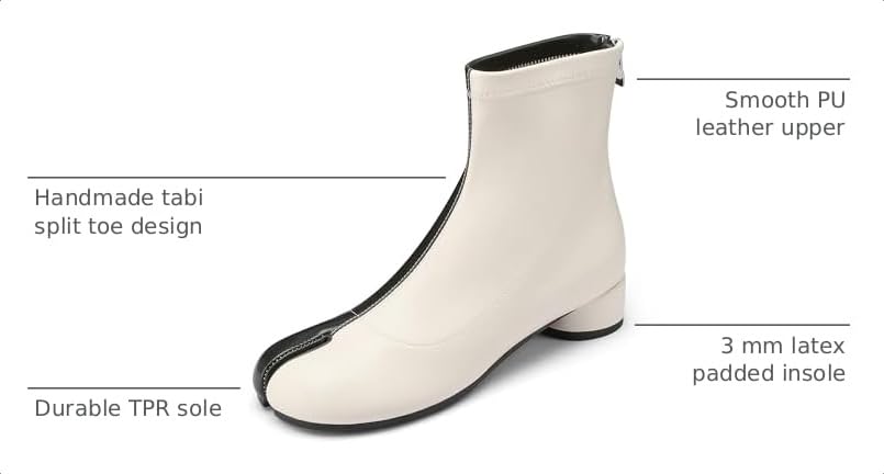 Image of Split Toe Ankle Boots for Women Tabi Japanese Ninja Shoes Low Chunky Heels Booties, Stretch Artificial Leather Boots Back Zipper