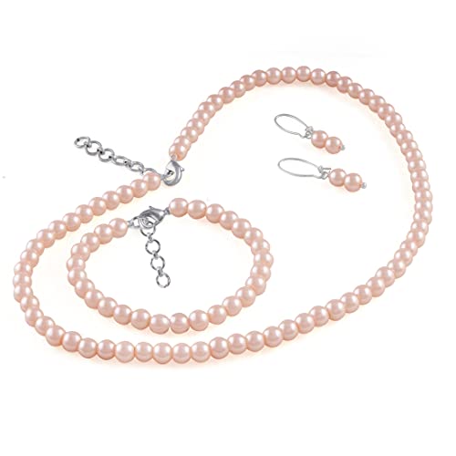 Image of JFL Combo Imitation 6mm Round Pearl Necklace Set Moti Mala Pearl Set With Earrings,Bracelet Handcrafted Jewellery for Less
