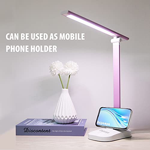 Unipampa LED bureaulamp oogverzorging touch sensitive touch control desktop licht 5 kleurtemperatuur met 5 helderheidsniveaus dimbare leeslamp voor slaapkamer, kantoor, studie (roze) - Afbeelding 7