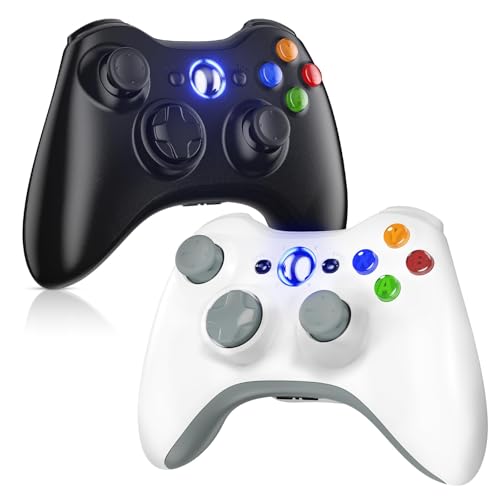 Image of Gamrombo 2 Pack Replacement for Xbox 360 Controller, Wireless Controllers Gamepad Upgraded Joystick Compatible with 360 & Slim, Windows 11 /10 /8 /7 PC Controller(White+Black)