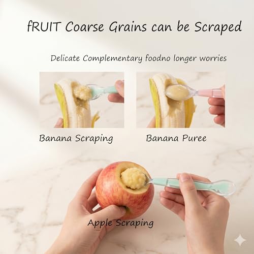 Image of VIN Double Head Baby Spoon Silicone Soft Baby Fruit Scraping Mud Feeding 2 in1 Multifuntional Serrated Training Spoon Scrapping Fruits for Children Babies Kids /Toldder Multicolor