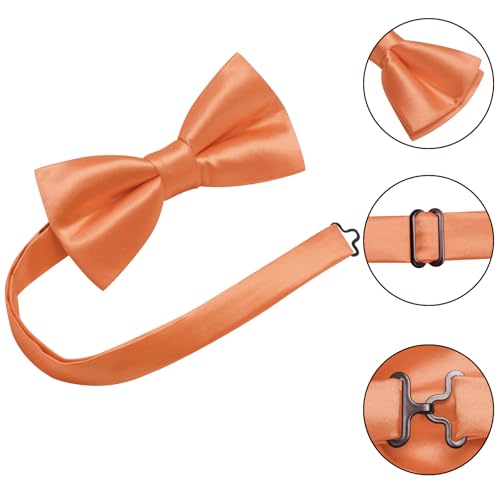 Image of Hi-Tie 5Pcs Mens Solid Color Silk Tie Satin Pretied Bowtie Lapel Pin for Men Handkerchief Cufflink Wedding Gift Box