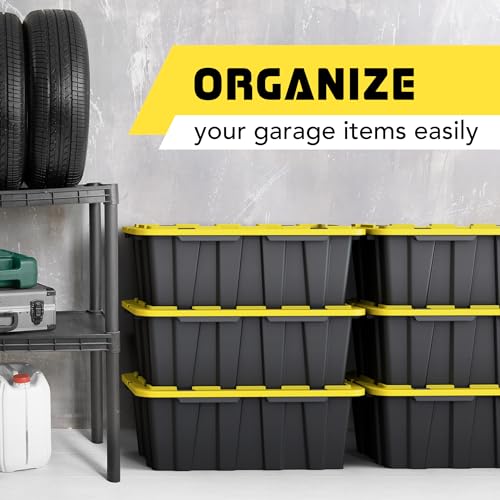 Lifetime Home 8 PACK of Medium 12 Gallon Plastic Storage Bin Tote Organizing Container with Ultra Durable Secure Latching Lids, Stackable, Extra Strength Clear with Built in Handle - Black and Yellow - Image 6