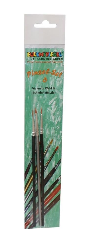 Eulenspiegel 955543 - Profi Pinsel-Set 6, 3 Kunstfaserpinsel, Schmink-Pinsel, Face- und Bodypainting
