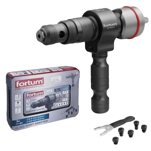 Fortum Nietaufsatz für Akkuschrauber & Bohrmaschine I Nietgerät für Blindnieten aus Alu, Kupfer, Stahl & Edelstahl I Blindnietvorsatz für 2,4-6,4 mm Nieten I Nietpistole Adapter