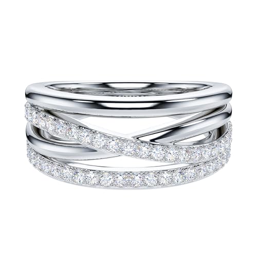 THELANDA Genuine Moissanite or Simulated Diamond Sterling Silver 8.5mm Four Row Criss Cross Crossover Infinity Wedding Ring For Couples