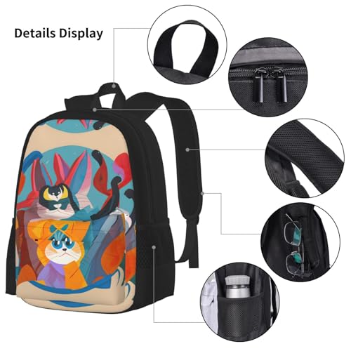 Lovely Cartoon Cats Print 3 Piece Backpack Set, Laptop Daypack, Lightweight Bookbag Set With Lunch Bag Pencil Case4